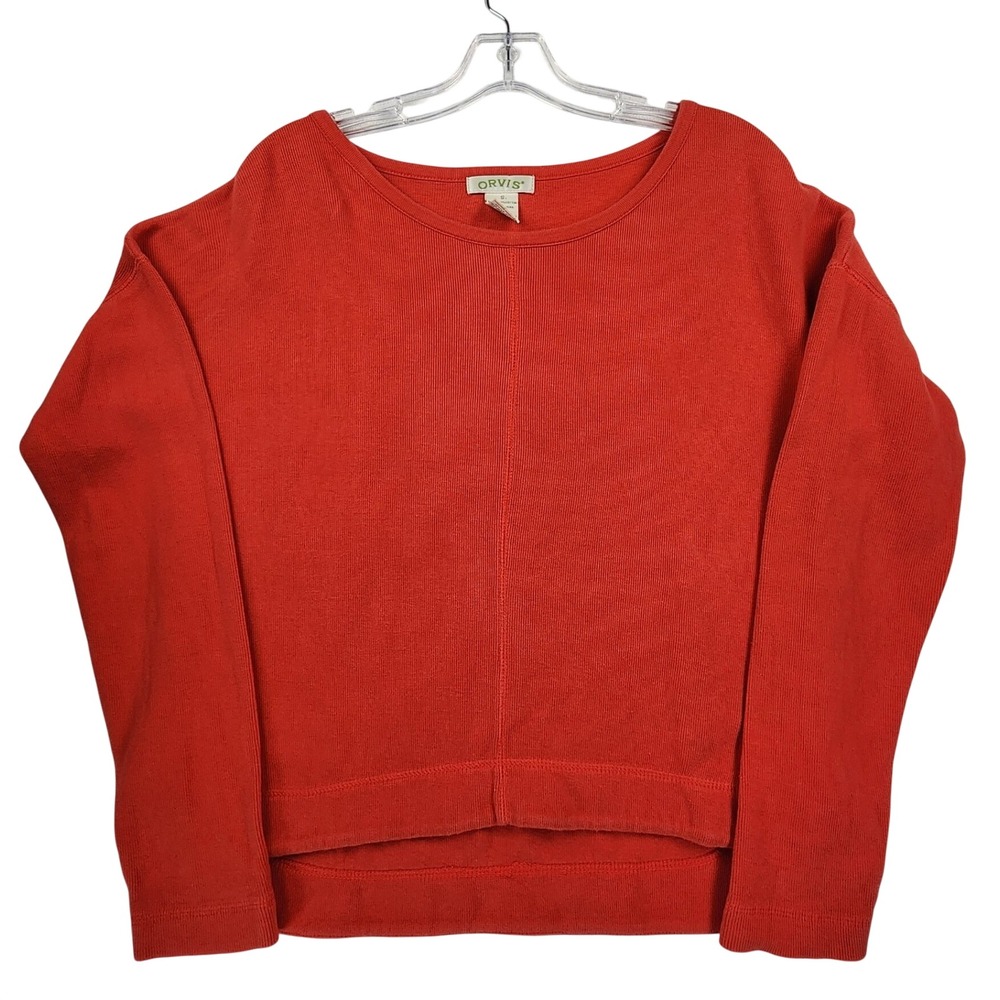 Orvis Small S Red Cotton Ribbed Boat Neck High Low Pullover Sweater Gorpcore Top